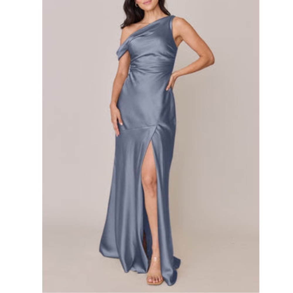 Revelry One-Shoulder Blue Satin Dress